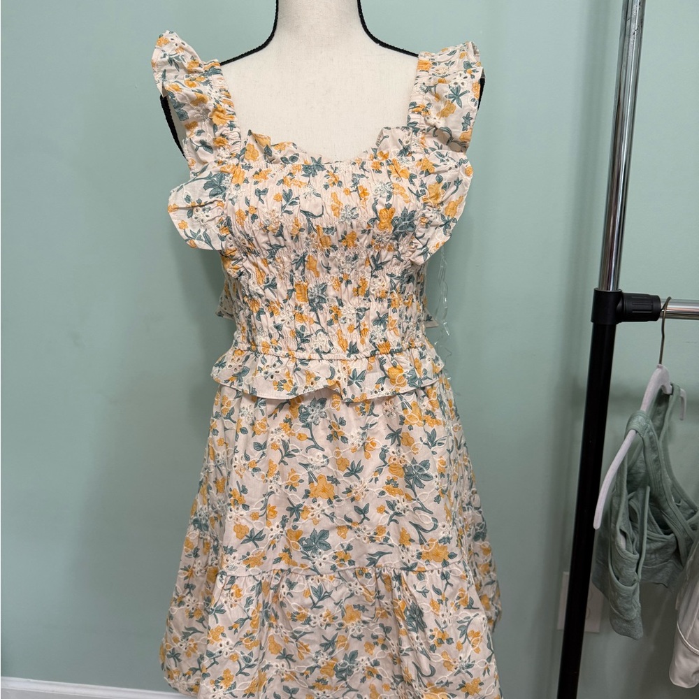 Floral Ruffle Dress in Cream and Yellow